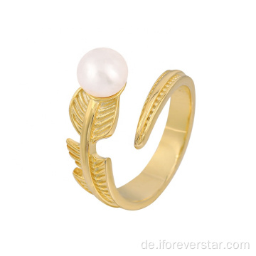 925 Sterling Silber Ringe Feather Pearl Ring